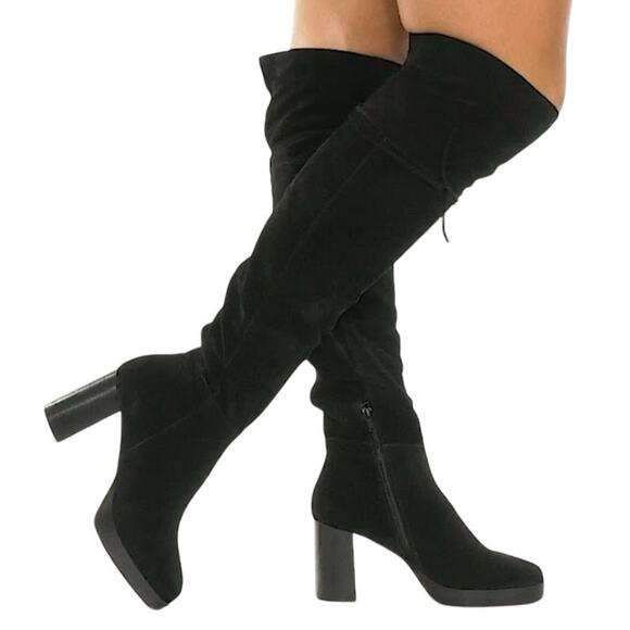 Free People SZ 39 US 9 Echo Black Suede Over The Knee Platform Heel Slouch Boot - Picture 1 of 16